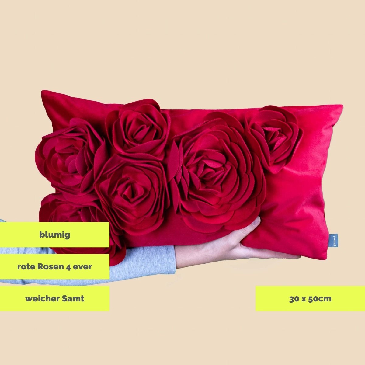 pad concept Kissenhülle Floral ROSEN 30x50 rot